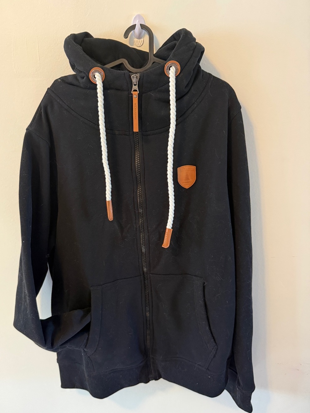 Wanakome Mens Artemis Heavyweight Full Zip Rope Hoodie Black XL